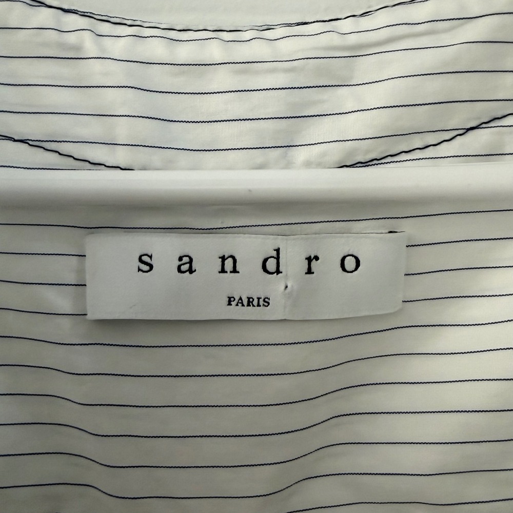 Sandro Paris Womens Blue White Pinstripe High Low Oversized‎ Cotton Shirt Blouse - Picture 3 of 9